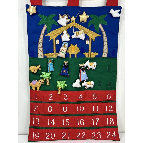 Vermont Christmas Nativity Scene Advent Calendar Pockets 16 Figure Holy Night - Picture 3 of 6